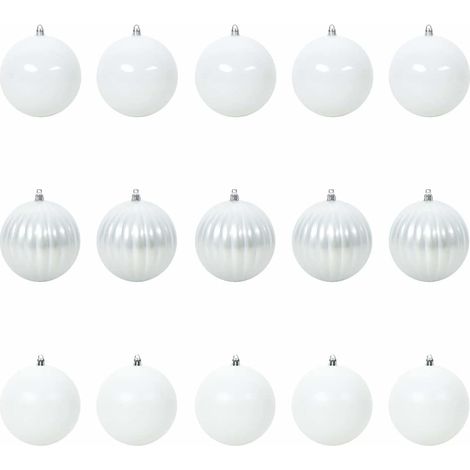 Ensemble de Boules de Noël XL 15 pcs Blanc Plastique