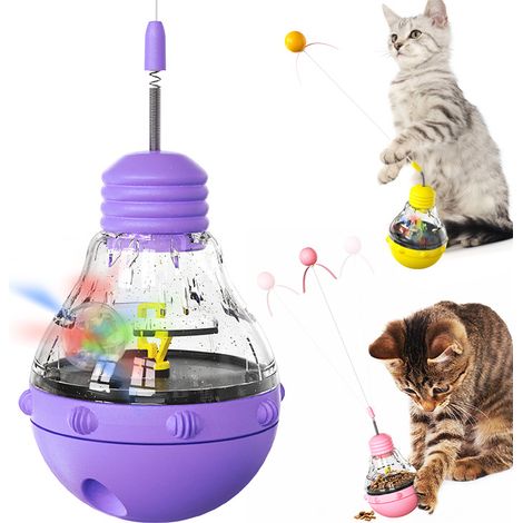 Jouet Interactif Pour Chat - Distributeur De Nourriture Lent - Baguette Teaser Élastique - Base Anti-Renversement - 1 Pièce