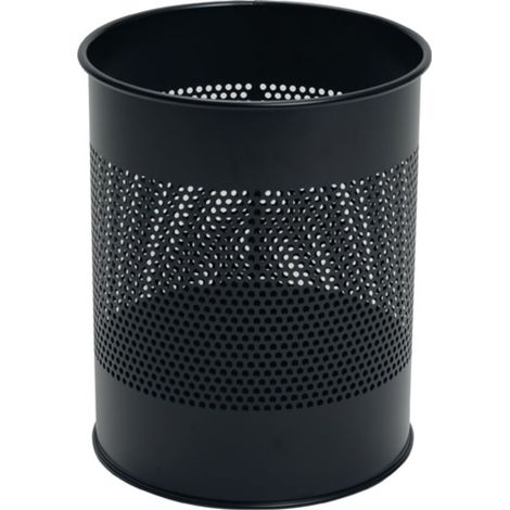 Cestino 15l H315xØ260mm con foro a griglia in metallo con rivestimento epossidico nero (1/2)