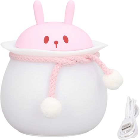 Lampe de bureau LED tactile en silicone, veilleuse lapin mignon rose, recharge USB, contrôle vocal (1/5)