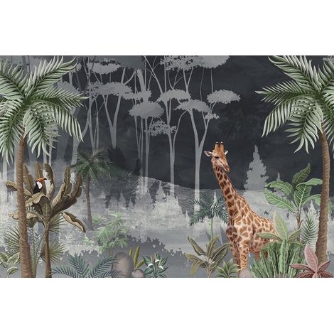Papier peint panoramique - Forêt Tropicale Girafe - 130 cm x 87 cm (1/2)