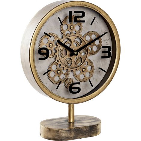 Horloge à poser élégante en métal doré décorative - Or brossé aux nuances chaleureuses (1/3)