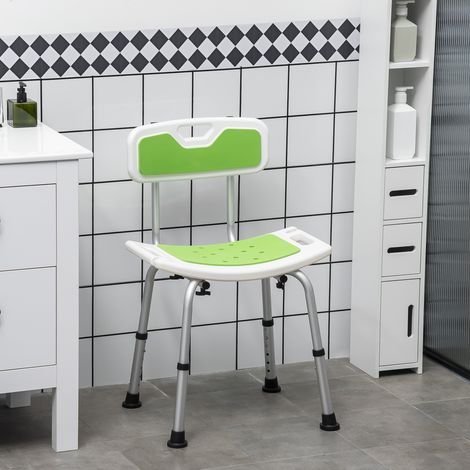Sedia per Doccia in Alluminio ed EVA con Altezza Regolabile su 6 Livelli e Schienale Ricurvo, 51.5x49.5x68.5-81 cm