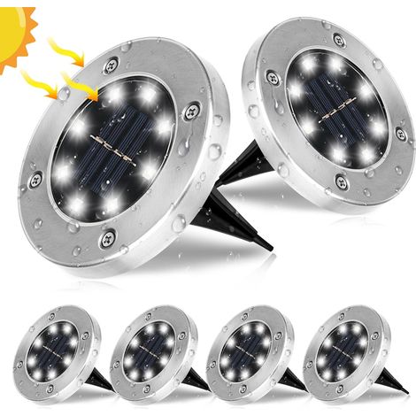 Lot de 6 lampes solaires de jardin Nasaria à 8 LED, éclairage solaire extérieur blanc chaud, spots étanches IP65, éclairage paysager pour pelouse et jardin. (1/5)