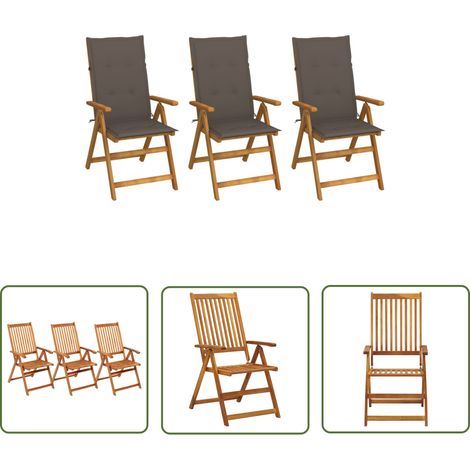 The Living Store Klappbare Gartenstühle 3 Stk. mit Auflagen Massivholz Akazie - Holz Gartenstuhl - Gartenmöbeln - Outdoor Möbel - Balkonmöbel - Esszimmer (1/5)