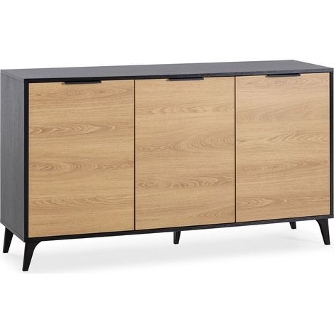 Aparador Kalma 3 puertas color negro/roble, 136 cm Ancho (1/5)
