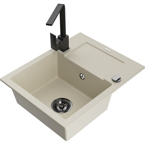 Mexen Enzo 1 Becken-Granitspüle mit Abtropffläche und Mischbatterie Rita, Beige - 6506-69-670300-70 (1/5)
