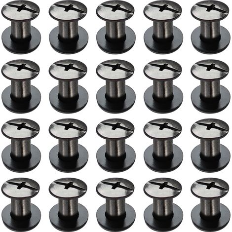 20 Kits Vis Chicago Screws,M58mm Vis de Livre,Rivet a Visser de remplacement en métal pour sacs, livres, colliers, sacs à dos, laisses de chien, laisses (Noir Brillant) (1/5)
