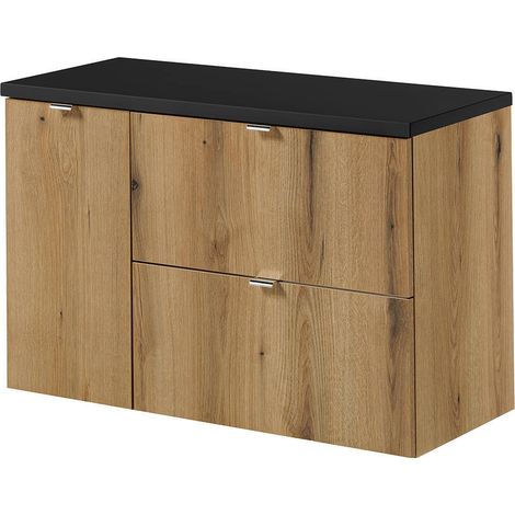 Meuble sous lavabo salle de bain rangement design 90 x 60 x 40 cm effet chêne noir