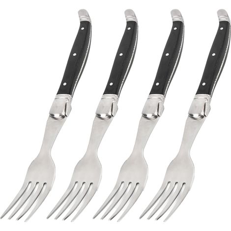 Ensemble de 4 couteaux à steak, noirs, à triple rivet, en acier inoxydable à lame fine et tranchante. Idéal pour la cuisine, le camping et les restaurants. Compatible lave-vaisselle. (1/5)