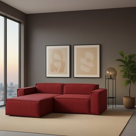 Talamo Italia Divano fisso Daniela, Divano componibile a 2 posti large con penisola sinistra, 100% Made in Italy, Sofà moderno in tessuto, Cm 240x170h70, Rosso, con imballo rinforzato (1/5)