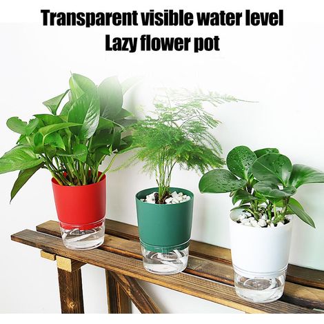 Pot de fleurs à arrosage automatique, double couche, avec réservoir d'eau intégré, idéal pour le jardinage au bureau et à la maison. (1/5)