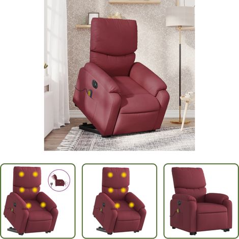 vidaXL Sillón de masaje eléctrico reclinable elevable tela rojo tinto (1/5)