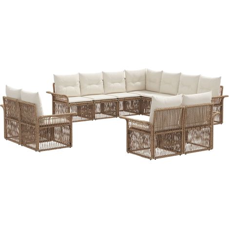 Gartensofa-set 11 pcs Beige und Cremeweiß Poly-Rattan vidaXL
