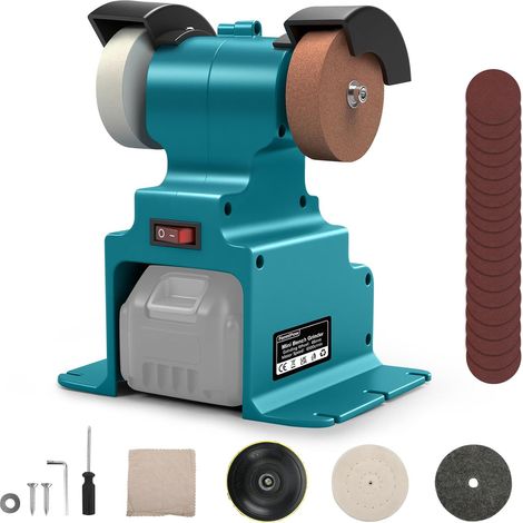 Mini Ponceuse à Bande pour 18 V batterie, Ponceuse à bande électrique de 300 W, socle robuste, ponceuse-polisseuse de bricolage avec disque abrasif et disque de polissage (sans batterie) (1/5)