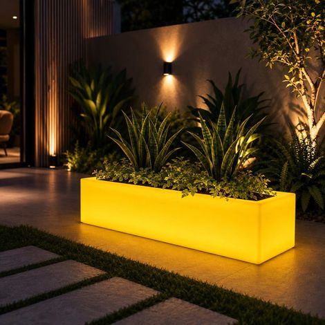 Macetero Rectangular LED RGBW - 24W - Recargable - Mando A