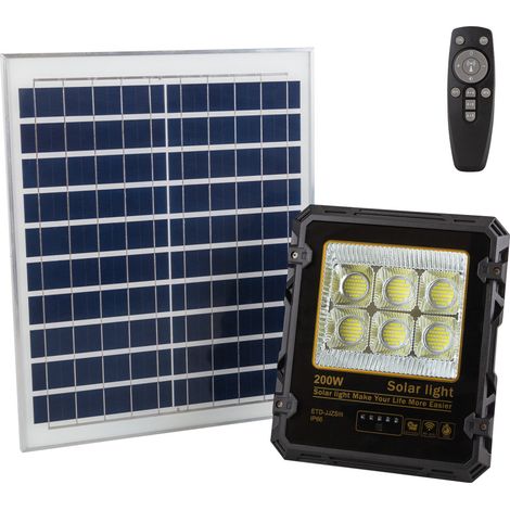 Proiettore da 200 W con pannello solare e telecomando IP65 [1916-FLSOL-200W-CW]