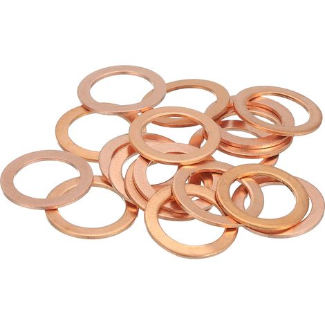 28Pcs Rondelle Métal Plate, M14 Rondelles Cuivre Joint, 14mm ID, 20mm OD, 1mm Épaisseur D'Étanchéité Cuivre Kit Rondelles Écrasées Assortiment Boulons Vis Réparation Mécanique (1/5)