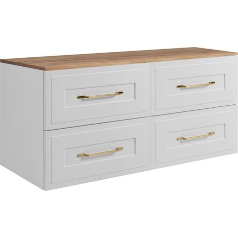 Rodan Waschbeckenunterschrank 160 cm, Weiß und Braun, 46 x 100 x 58,6 cm, wandhängend, MDF, 4 Schubladen, modernes Badmöbel