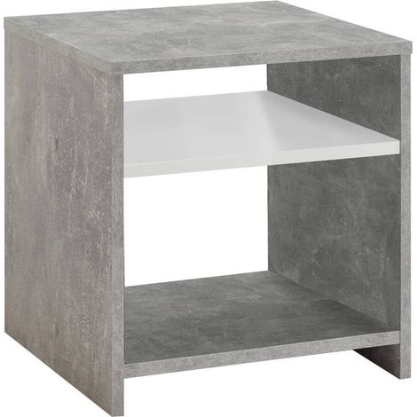 Table d'appoint 40x40x40 cm décor gris béton et blanc (1/5)
