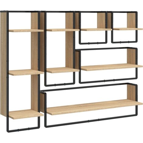 Ensemble d'étagères murales avec barres 6 pcs Étagères flottantes chêne sonoma (1/5)
