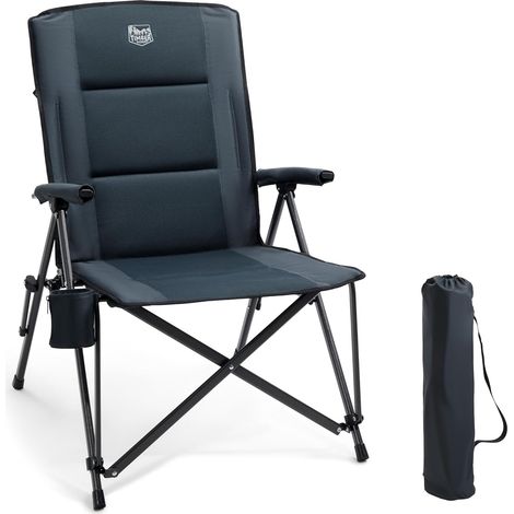 Chaise de Camping Pliable Dossier Haut Siège Large 55cm Fauteuil pliant assise rembourrée confortable, dossier haut, siège large 55cm avec poche latérale pour camping et jardin (1/5)