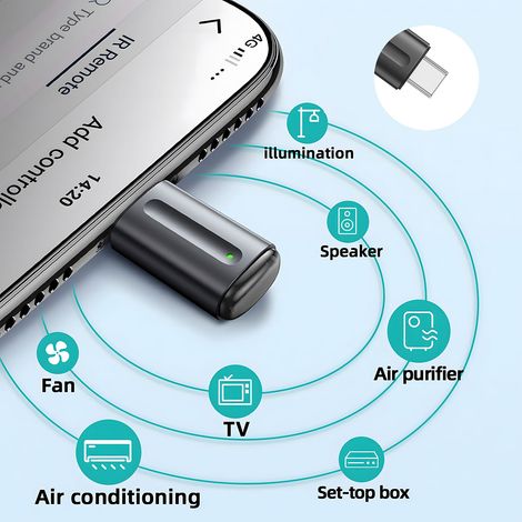 Nuevo adaptador de control remoto inalámbrico infrarrojo IR para electrodomésticos, transmisor infrarrojo para teléfonos móviles compatible con iPhone/Micro USB/Tipo-C (1/5)