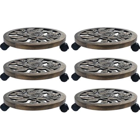 Set di 6 carrelli per piante con ruote dal design per interni ed esterni 38 x 7,5 cm in plastica bronzo 020045946