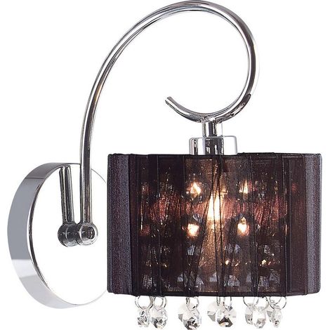 Italux Span - Applique noire 1 lumière avec abat-jour en cristal, E14