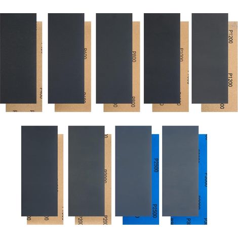 36 Pièces Papier de Verre à l'Eau, Abrasif Sec et Imperméable pour Bois et Voiture - Ponçage du Vernis - 400/600/800/1000/1200/1500/2000/2500/3000 Grain Fin (1/5)