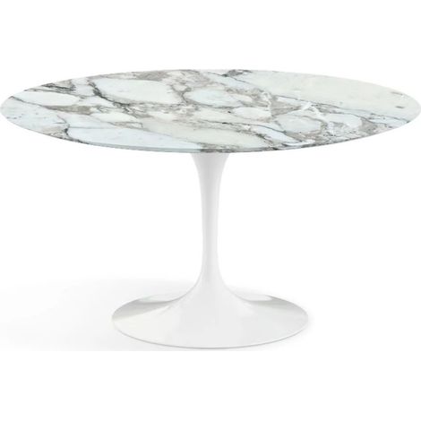 Table tulipe ronde 180 cm marbre Arabescato pied blanc brillant (1/5)