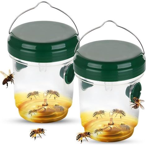 Piege a Guepes Exterieur, Piège à Frelons à Suspendre Attrape Insectes Répulsif à Guêpes en Plastique Piège Écologique pour Piege Moustique, Mouche, Moucheron (2 Pièces-Vert) (1/5)