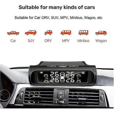 Système externe de surveillance sans fil de la pression des pneus de véhicule alimenté à l'énergie solaire avec écran LCD numérique, système d'alarme de sécurité pour voiture, capteur de pression des  (1/5)