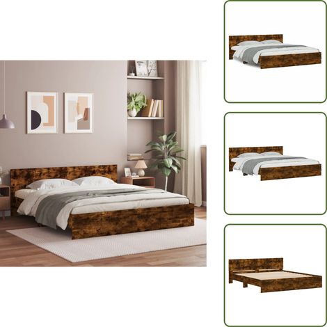 Materasso letto - vidaXL Giroletto con Testiera Rovere Fumo 180x200 cm - Letto con doghe