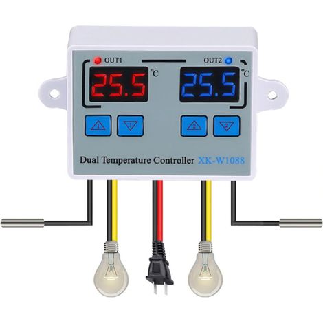 Doppelthermostat, Temperaturregler mit zwei Relaisausgängen, Thermoregler für Inkubator (Heizen/Kühlen) XK-W1088 DC12V (1/5)