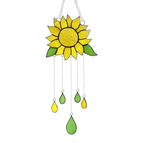 Carillon éolien en vitrail représentant un tournesol, à suspendre avec une chaînette. Décoration pour la maison. Carillon éolien 2025 (1/5)