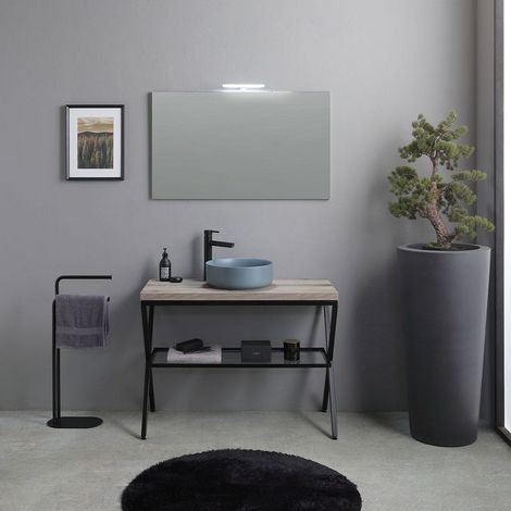 Mueble De Baño De Suelo 100Cm Con Lavabo Gris Y Espejo Manchester (1/5)