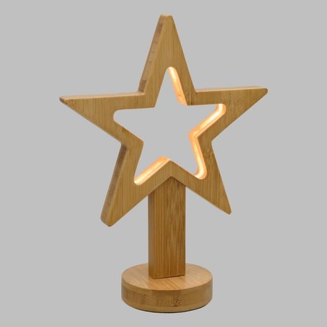 étoile lumineuse à LED à poser néon et Bois Naturel Clair h25cm Lotti (1/5)