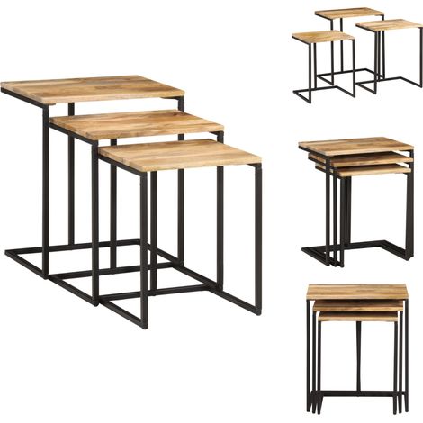 Tables gigognes 3 pcs bois massif d'acacia - Tablettes Gigognes - Meuble Design - Acacia Massif - Table D'appoint - Table Basse (1/5)