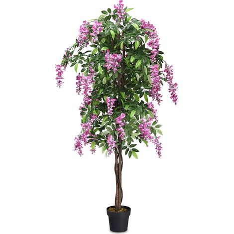 Plante artificielle de 180cm en pot avec fausses fleurs Wisteria Faux arbre avec pot de 17 cm de diamètre Rose (1/2)
