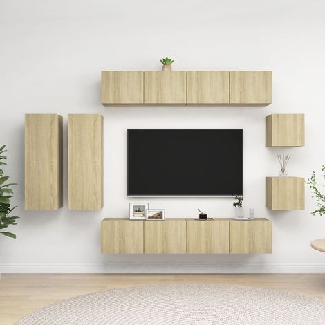 Set de muebles salón TV 8 pzas madera ingeniería roble Sonoma vidaXL (1/5)