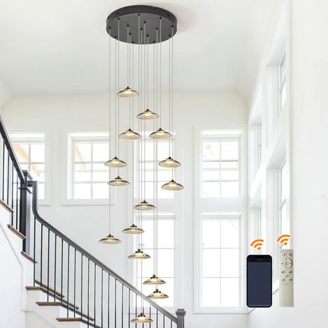15 - Light Cluster LED Dimmable Pendant Light Long Staircase Chandelier, High Ceiling Chandelier, Modern Chandeliers For Entryway Living Room,Foyer,Staircase,Entrance