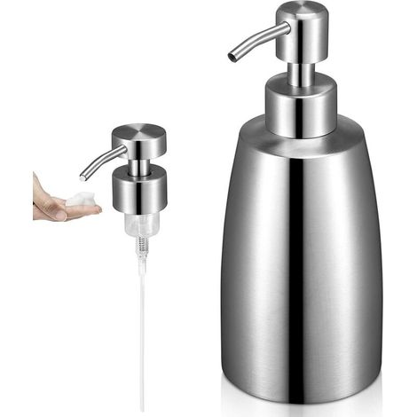royaluxe - Distributeur de Savon Liquide Lotion 400ML + Pompe à Mousse en Acier Inoxydable 304 Porte-Savon Gel Douche Shampooing Liquide Vaisselle Salle de Bain Cuisine Hôtels Argent (1/5)