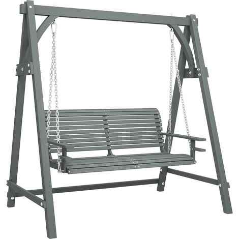 Grey 2-Seater Larch Wood Garden Swing Seat with Cup Holders 180 x 120 x 185 cm (1/5)