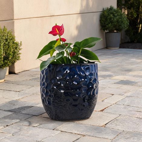 Pot de fleurs en céramique bleu riche 38 cm fait main (1/5)