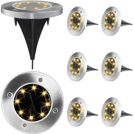 Lampes Solaires Extérieur Jardin 8 LED 3000K Blanc Chaud IP65 Étanche Spot Encastrable Éclairage Pelouse Terrasse (1/5)