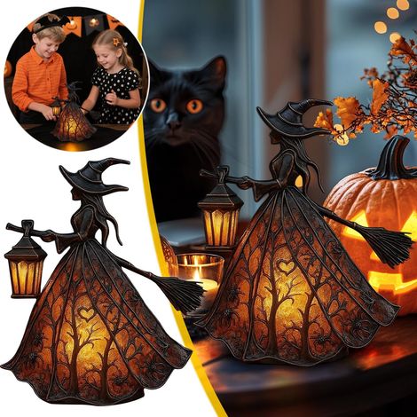 Gothic Hexenlampe für Halloween, Leuchtende Hexenfigur mit Warmem Licht, Dekorative Tischfigur für Zuhause, Halloween und Partys (1/5)
