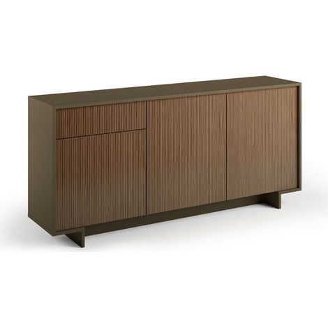 Dmora - Credenza Agrifoglio, Madia da salotto, Buffet da soggiorno a 3 ante e 1 cassetto, 100% Made in Italy, 170x42h78 cm, Marrone e Noce, con imballo rinforzato (1/5)