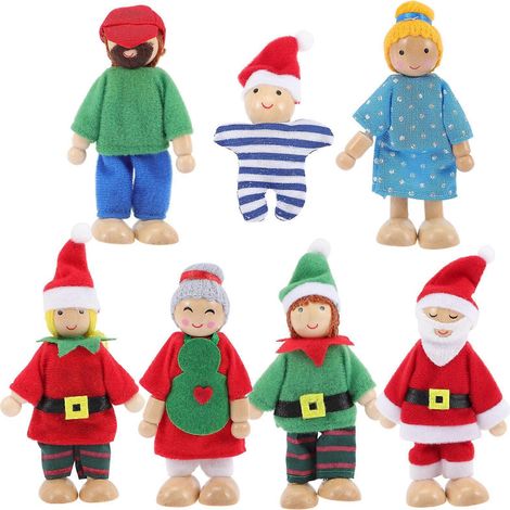 Ensemble de jeu de poupées en bois (7 pièces) pour enfants, comprenant une maison de poupées et des mini-poupées.-12x6cm (1/2)