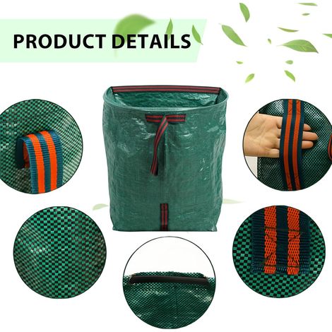 Sacco per rifiuti da giardino 2 pezzi da 150 l, sacco per foglie da giardino, seppia verde, rifiuti da stalla, sacco per erba con manici, contenitore per rifiuti pieghevole, contenitore da giardino (1/4)